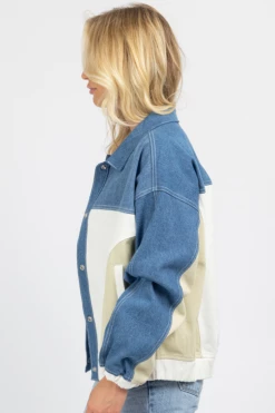 BLUE BLUSH DENIM + NEUTRAL COLOR BLOCK OVERSIZED JACKET NEW ARRIVALS