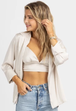 MABLE DOVE SATIN BRALETTE + BUTTON DOWN SET NEW ARRIVALS