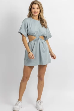 MABLE DUSTY BLUE CUTOUT SHORT SLEEVE MINI DRESS 9 MABLE DUSTY BLUE CUTOUT SHORT SLEEVE MINI DRESS