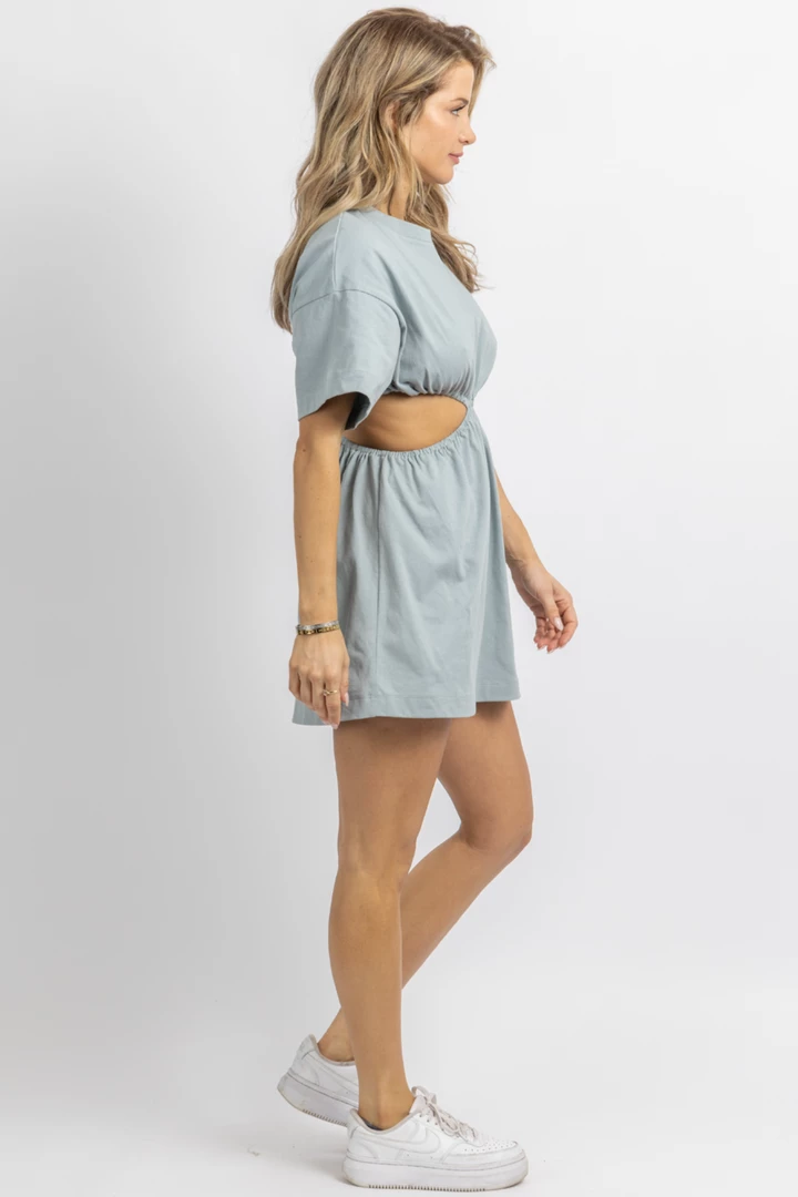 MABLE DUSTY BLUE CUTOUT SHORT SLEEVE MINI DRESS 6 MABLE DUSTY BLUE CUTOUT SHORT SLEEVE MINI DRESS