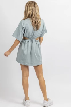 MABLE DUSTY BLUE CUTOUT SHORT SLEEVE MINI DRESS 13 MABLE DUSTY BLUE CUTOUT SHORT SLEEVE MINI DRESS