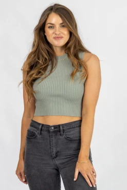 MISS LOVE CLOTHING DUSTY SAGE RIBBED KNIT TANK
