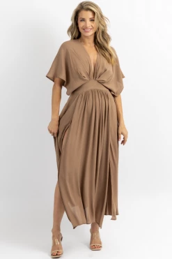 OLIVACEOUS NEW ARRIVALS EARTH TONE DOLMAN MAXI DRESS