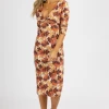 ENDLESS BLU ECRU BROWN MULTIPRINT FRONT TWIST MIDI DRESS NEW ARRIVALS