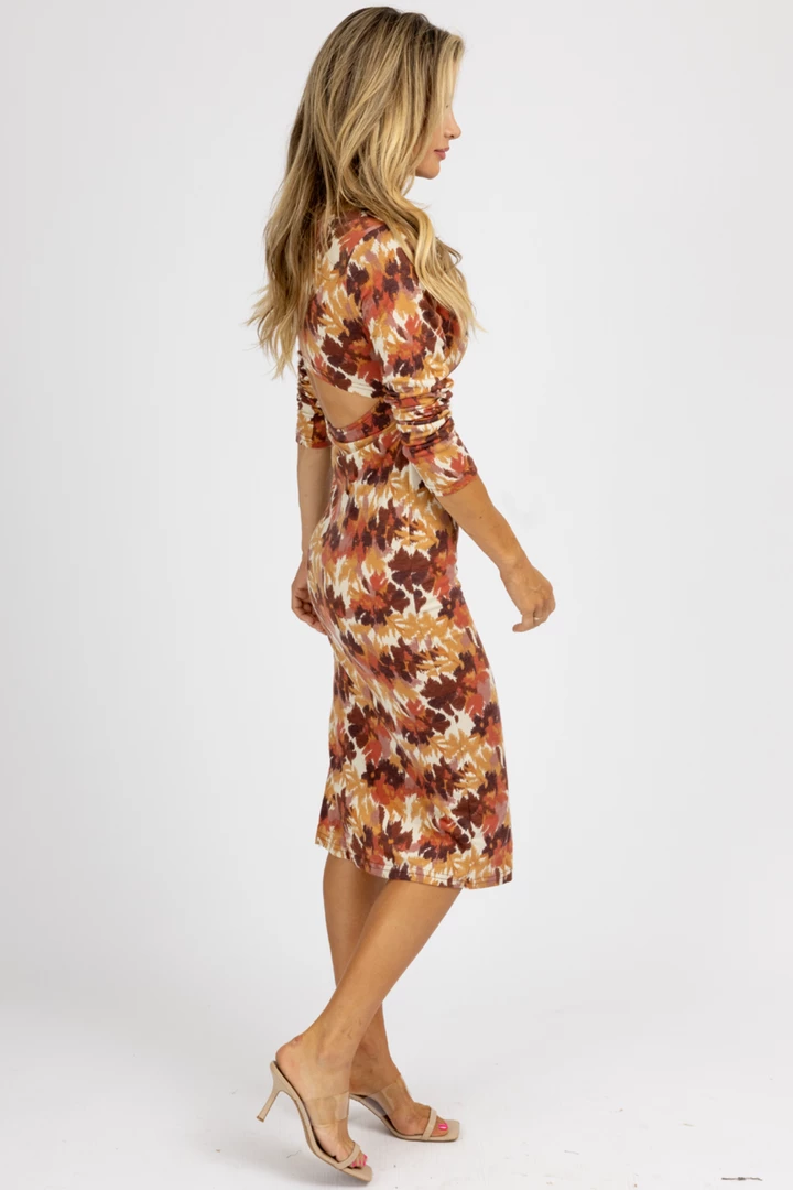 ENDLESS BLU ECRU BROWN MULTIPRINT FRONT TWIST MIDI DRESS NEW ARRIVALS 6 ENDLESS BLU ECRU BROWN MULTIPRINT FRONT TWIST MIDI DRESS NEW ARRIVALS