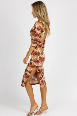 ENDLESS BLU ECRU BROWN MULTIPRINT FRONT TWIST MIDI DRESS NEW ARRIVALS 10 ENDLESS BLU ECRU BROWN MULTIPRINT FRONT TWIST MIDI DRESS NEW ARRIVALS