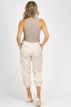 DO + BE CLOTHING ECRU FLAP POCKET PANTS