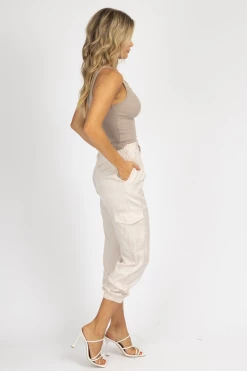 DO + BE CLOTHING ECRU FLAP POCKET PANTS