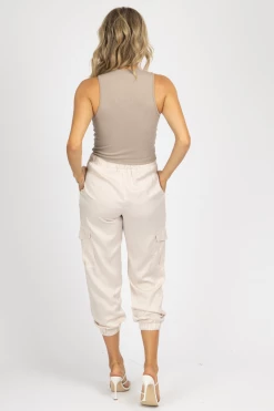 DO + BE CLOTHING ECRU FLAP POCKET PANTS
