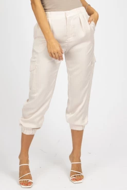 DO + BE CLOTHING ECRU FLAP POCKET PANTS