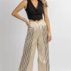 DO + BE NEW ARRIVALS ECRU + BLACK GEO-STRIPED WIDE PANTS