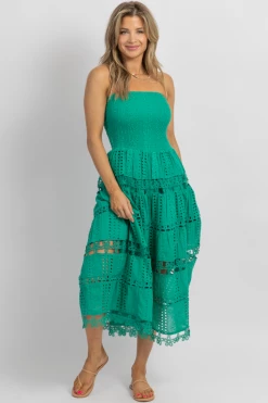 STRUT AND BOLT NEW ARRIVALS EMERALD EYELET LACE TUBE MIDI DRESS