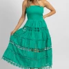 STRUT AND BOLT NEW ARRIVALS EMERALD EYELET LACE TUBE MIDI DRESS