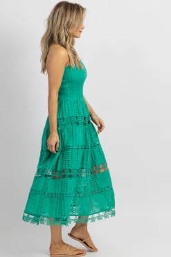 STRUT AND BOLT NEW ARRIVALS EMERALD EYELET LACE TUBE MIDI DRESS