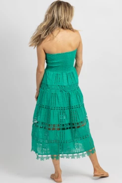 STRUT AND BOLT NEW ARRIVALS EMERALD EYELET LACE TUBE MIDI DRESS