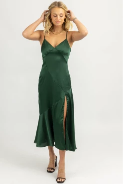 DRESS FORUM HUNTER GREEN SATIN TIE-BACK SLIT MIDI DRESS NEW ARRIVALS 8 DRESS FORUM HUNTER GREEN SATIN TIE-BACK SLIT MIDI DRESS NEW ARRIVALS