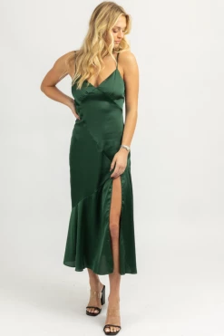 DRESS FORUM HUNTER GREEN SATIN TIE-BACK SLIT MIDI DRESS NEW ARRIVALS 9 DRESS FORUM HUNTER GREEN SATIN TIE-BACK SLIT MIDI DRESS NEW ARRIVALS