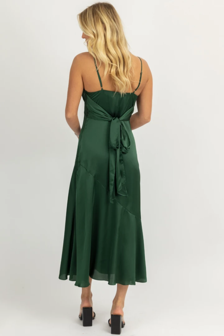 DRESS FORUM HUNTER GREEN SATIN TIE-BACK SLIT MIDI DRESS NEW ARRIVALS 2 DRESS FORUM HUNTER GREEN SATIN TIE-BACK SLIT MIDI DRESS NEW ARRIVALS