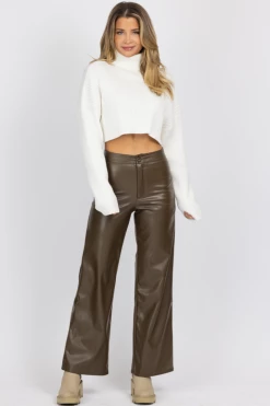 MISS LOVE ESPRESSO FAUX LEATHER CROPPED PANT NEW ARRIVALS