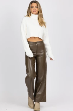 MISS LOVE ESPRESSO FAUX LEATHER CROPPED PANT NEW ARRIVALS