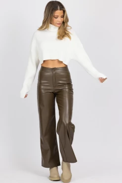 MISS LOVE ESPRESSO FAUX LEATHER CROPPED PANT NEW ARRIVALS