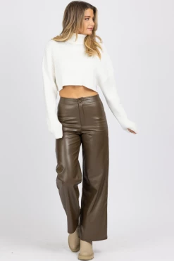 MISS LOVE ESPRESSO FAUX LEATHER CROPPED PANT NEW ARRIVALS