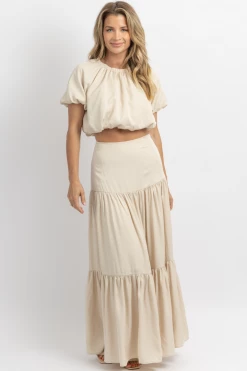 FORE COLLECTION EUROPEAN SUMMER PUFF SLEEVE MAXI SET