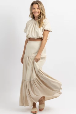 FORE COLLECTION EUROPEAN SUMMER PUFF SLEEVE MAXI SET