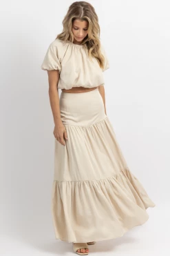 FORE COLLECTION EUROPEAN SUMMER PUFF SLEEVE MAXI SET