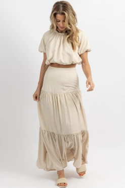 FORE COLLECTION EUROPEAN SUMMER PUFF SLEEVE MAXI SET