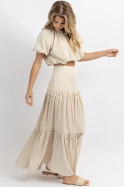 FORE COLLECTION EUROPEAN SUMMER PUFF SLEEVE MAXI SET