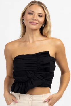 DAY + MOON FLIRTY ONYX RUFFLED TUBE TOP NEW ARRIVALS