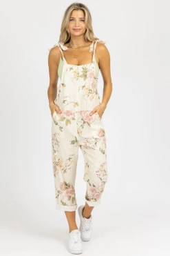 MABLE TAUPE LINEN FLORAL OVERALL