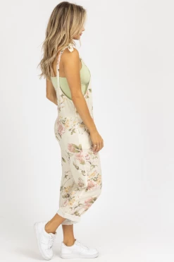MABLE TAUPE LINEN FLORAL OVERALL