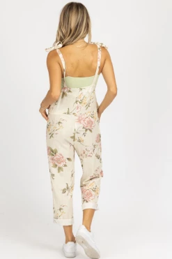 MABLE TAUPE LINEN FLORAL OVERALL
