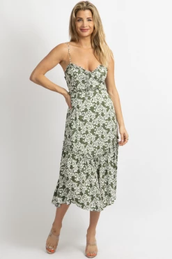 ONE AND ONLY NEW ARRIVALS FOREST GREEN FLORAL PRINT MIDI DRESS