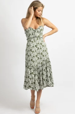 ONE AND ONLY NEW ARRIVALS FOREST GREEN FLORAL PRINT MIDI DRESS
