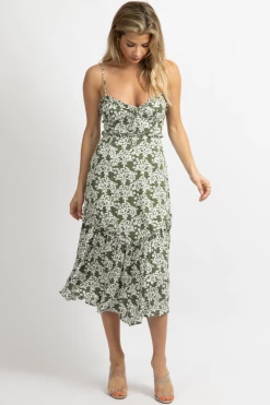 ONE AND ONLY NEW ARRIVALS FOREST GREEN FLORAL PRINT MIDI DRESS
