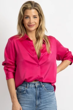 MIMOSA FUCHSIA SILKY BUTTON FRONT BLOUSE NEW ARRIVALS