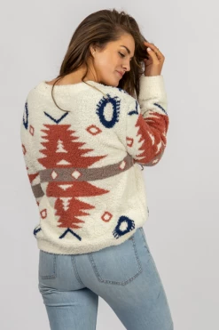 WANNA B SOFT AZTEC PRINT SWEATER CLOTHING