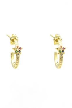 H & R Fashion Jewelry GOLD MULTICOLOR STAR HOOPS SHOES + ACCESSORIES