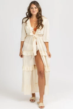 MABLE NEUTRAL GAUZE RUFFLE DUSTER COVERUP CLOTHING 9 MABLE NEUTRAL GAUZE RUFFLE DUSTER COVERUP CLOTHING