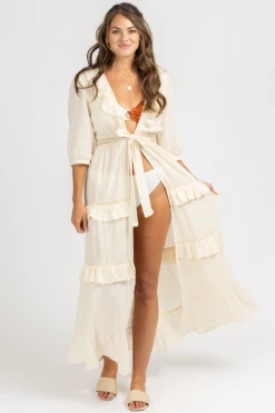MABLE NEUTRAL GAUZE RUFFLE DUSTER COVERUP CLOTHING