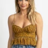EMORY PARK GOLD VELOUR FLORAL BUSTIER TOP