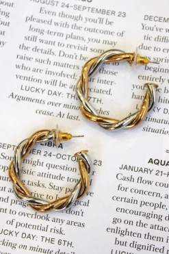 Joia NEW ARRIVALS GOLD + SILVER TWO TONE TWISTED HOOPS