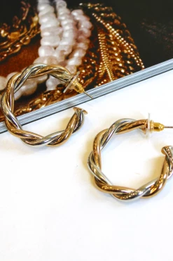 Joia NEW ARRIVALS GOLD + SILVER TWO TONE TWISTED HOOPS