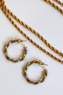 Joia NEW ARRIVALS GOLD + SILVER TWO TONE TWISTED HOOPS