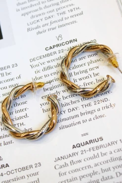 Joia NEW ARRIVALS GOLD + SILVER TWO TONE TWISTED HOOPS