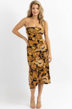 DEE ELLY NEW ARRIVALS GOLD STANDARD OPEN BACK SLIP DRESS