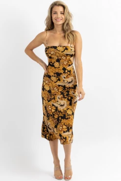 DEE ELLY NEW ARRIVALS GOLD STANDARD OPEN BACK SLIP DRESS